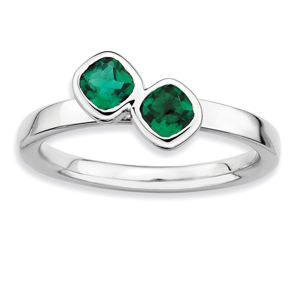 Image of ID 1 Sterling Silver Stackable Expressions Dbl Cushion Cut Cr Emerald Ring