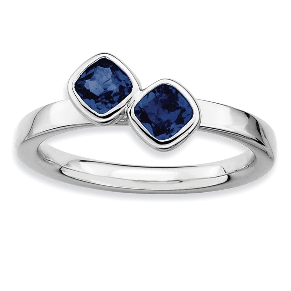 Image of ID 1 Sterling Silver Stackable Expressions Dbl Cushion Cut Cr Sapphire Ring