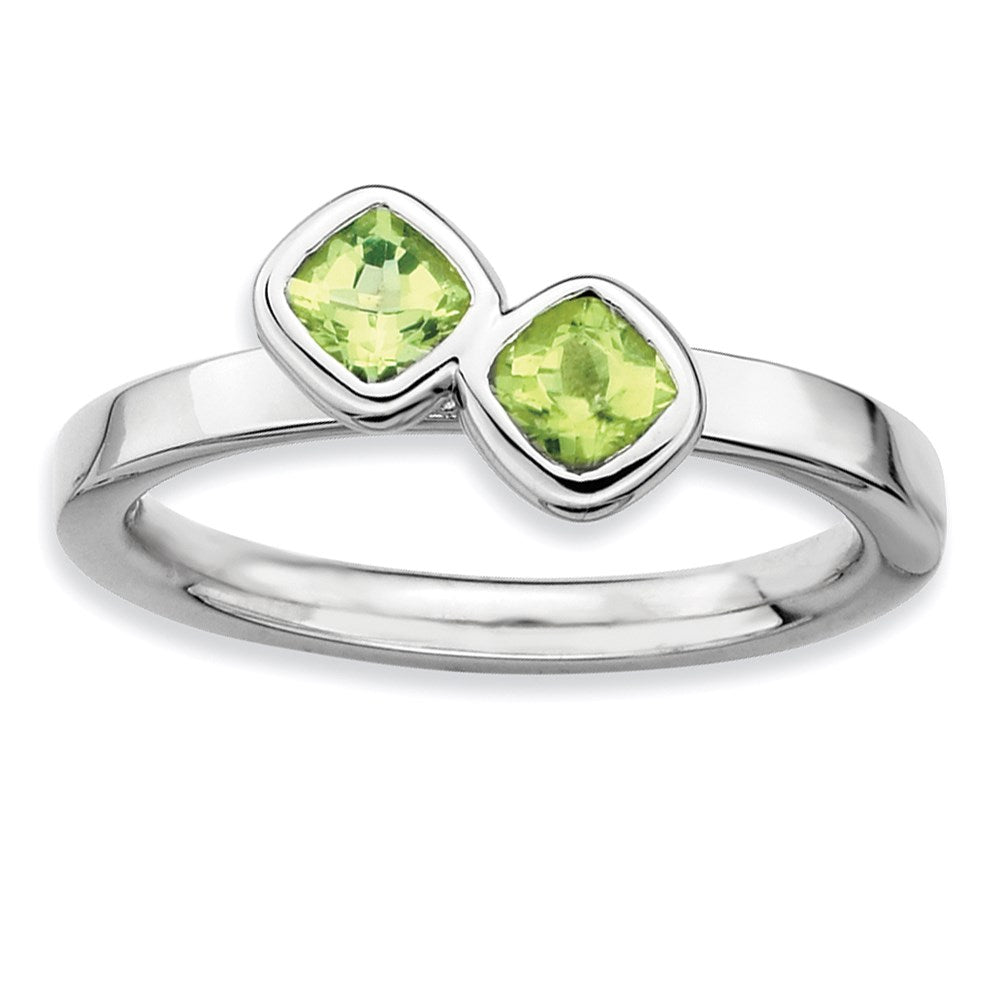 Image of ID 1 Sterling Silver Stackable Expressions Dbl Cushion Cut Peridot Ring