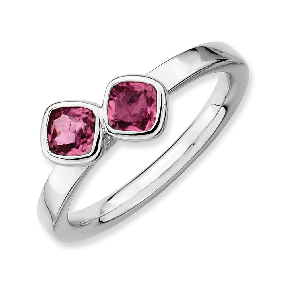 Image of ID 1 Sterling Silver Stackable Expressions Dbl Cushion Cut Pink Tourmaline Ring