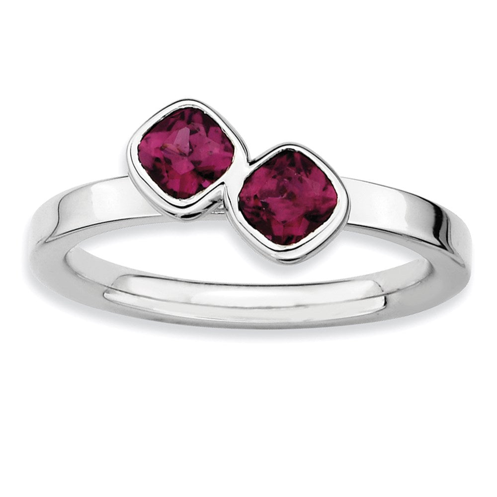 Image of ID 1 Sterling Silver Stackable Expressions Dbl Cushion Cut Rhodolite Garnet Ring