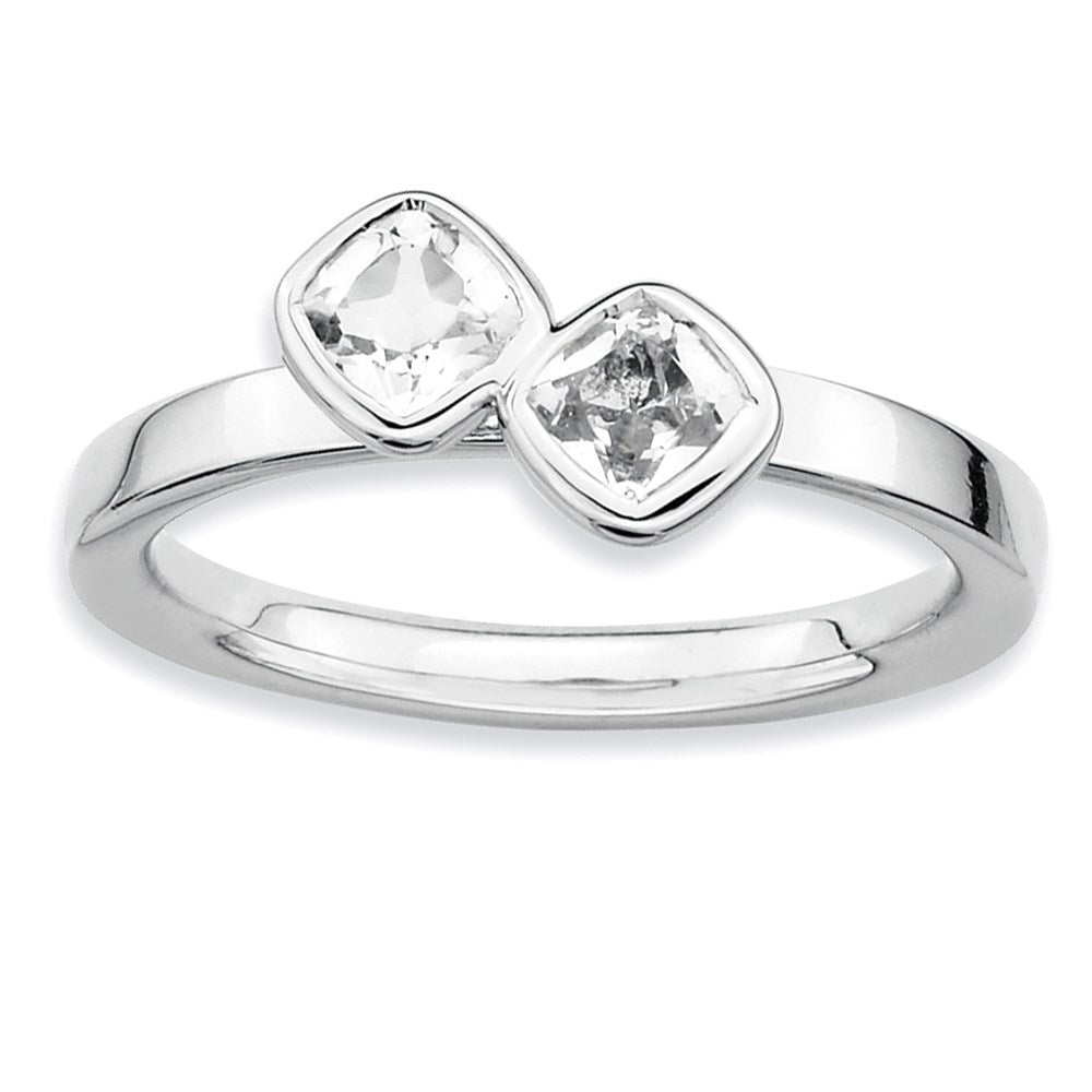 Image of ID 1 Sterling Silver Stackable Expressions Dbl Cushion Cut White Topaz Ring