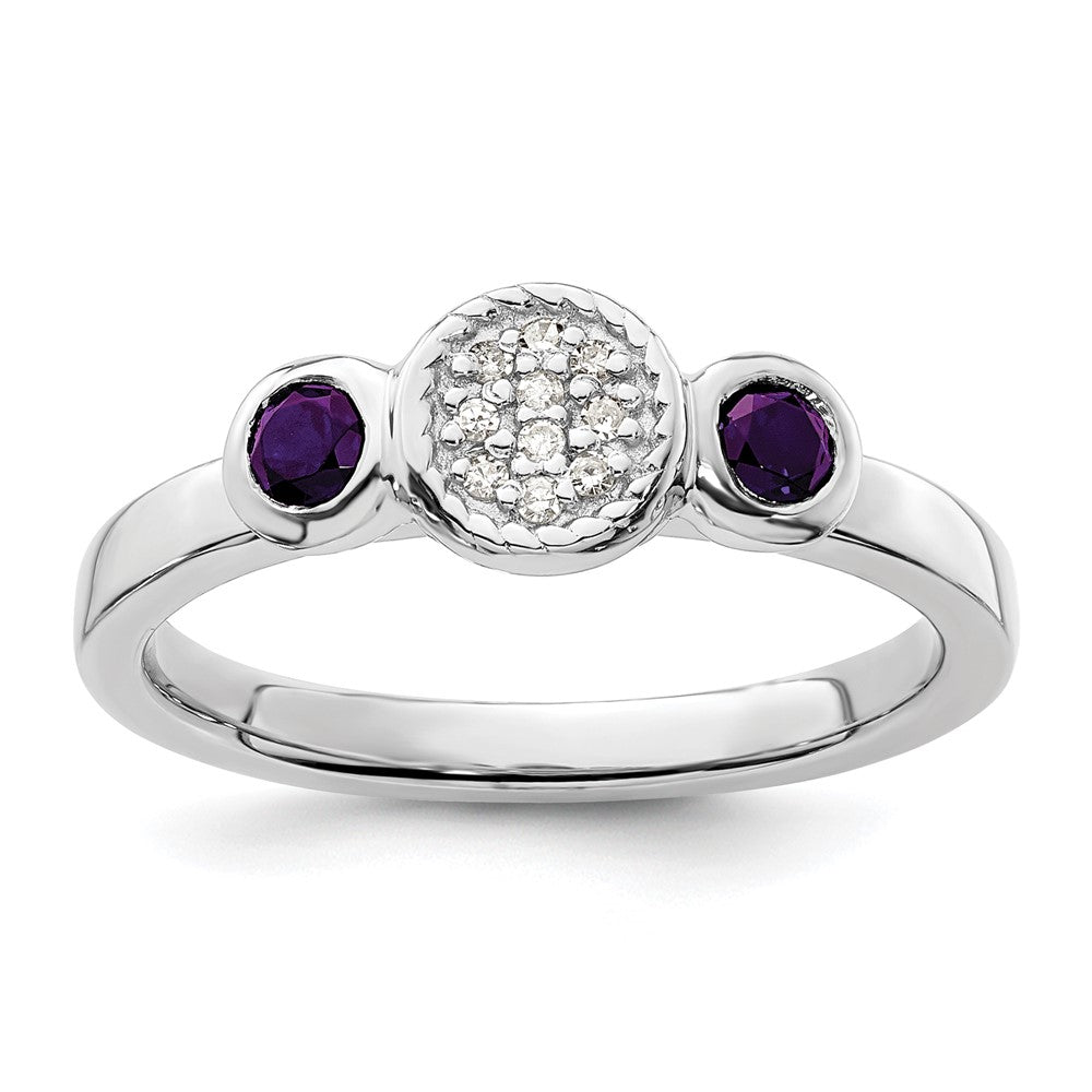 Image of ID 1 Sterling Silver Stackable Expressions Dbl Round Amethyst & Dia Ring