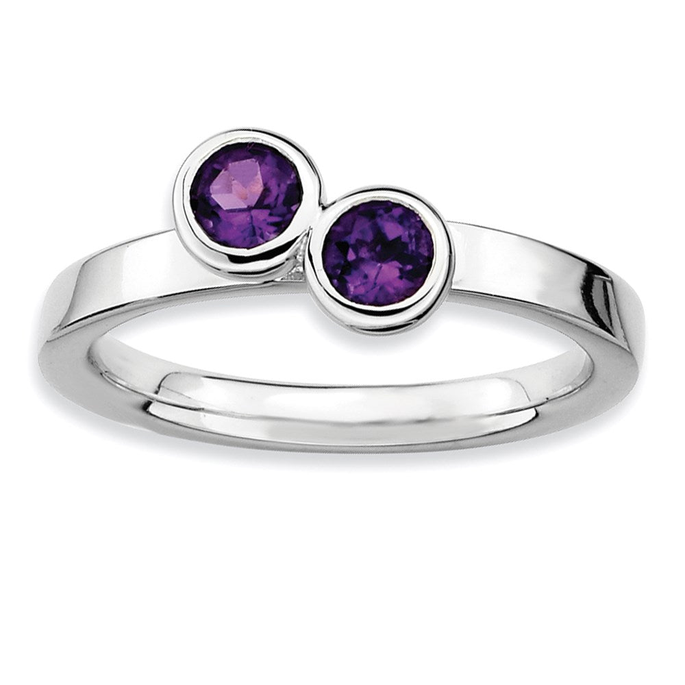 Image of ID 1 Sterling Silver Stackable Expressions Dbl Round Amethyst Ring