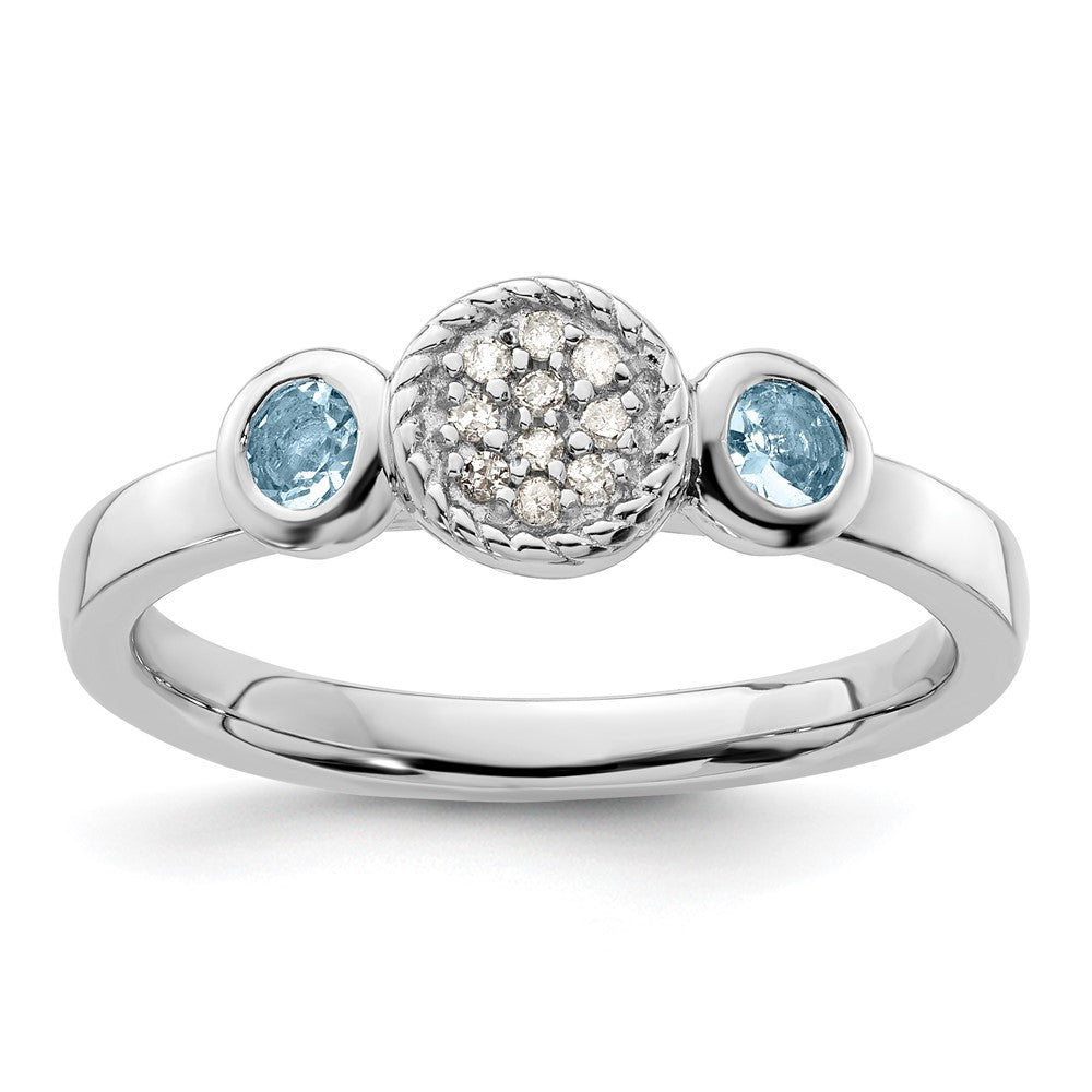Image of ID 1 Sterling Silver Stackable Expressions Dbl Round Aquamarine & Dia Ring