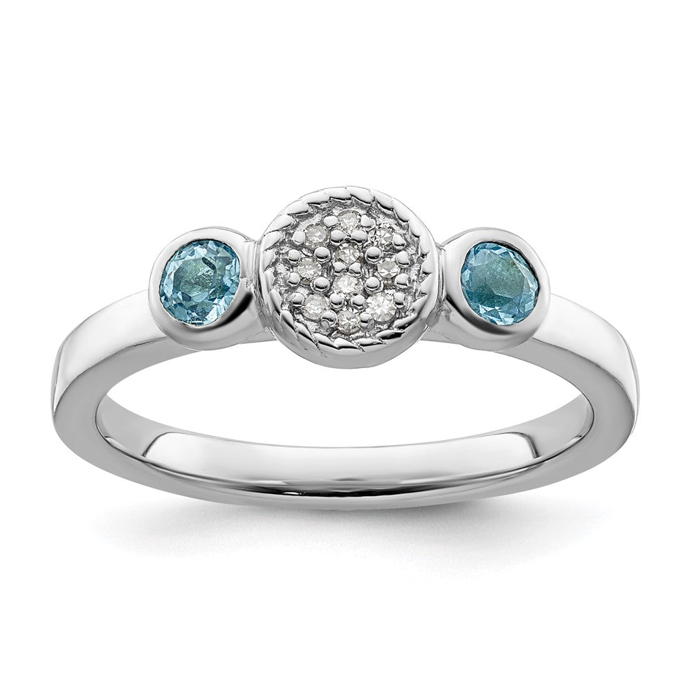 Image of ID 1 Sterling Silver Stackable Expressions Dbl Round Blue Topaz & Dia Ring