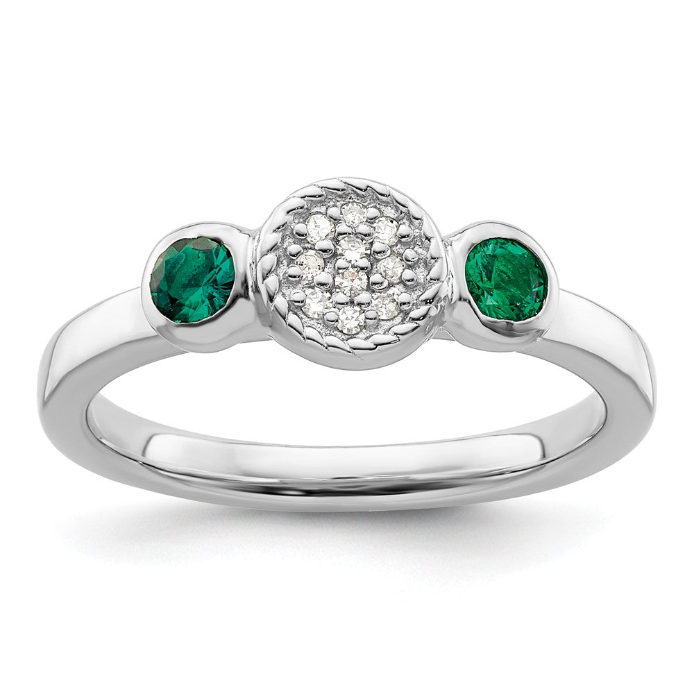 Image of ID 1 Sterling Silver Stackable Expressions Dbl Round Cr Emerald & Dia Ring