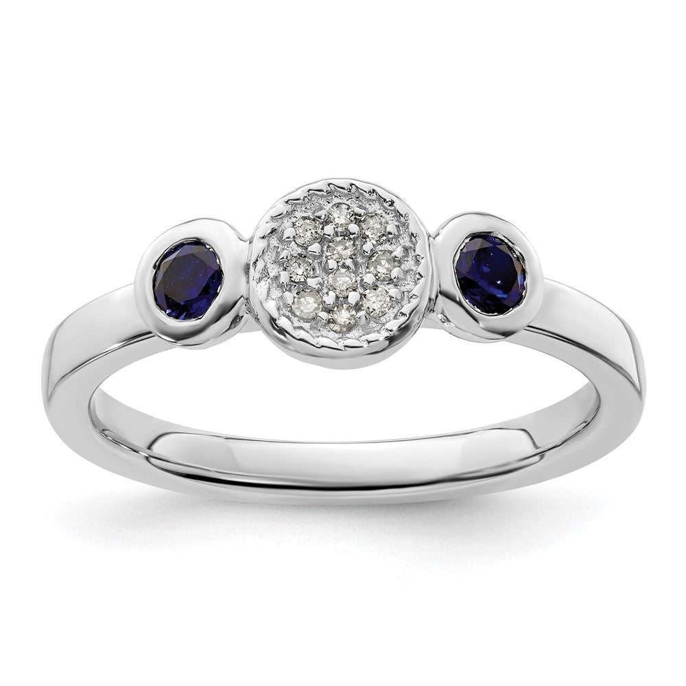 Image of ID 1 Sterling Silver Stackable Expressions Dbl Round Cr Sapphire & Dia Ring