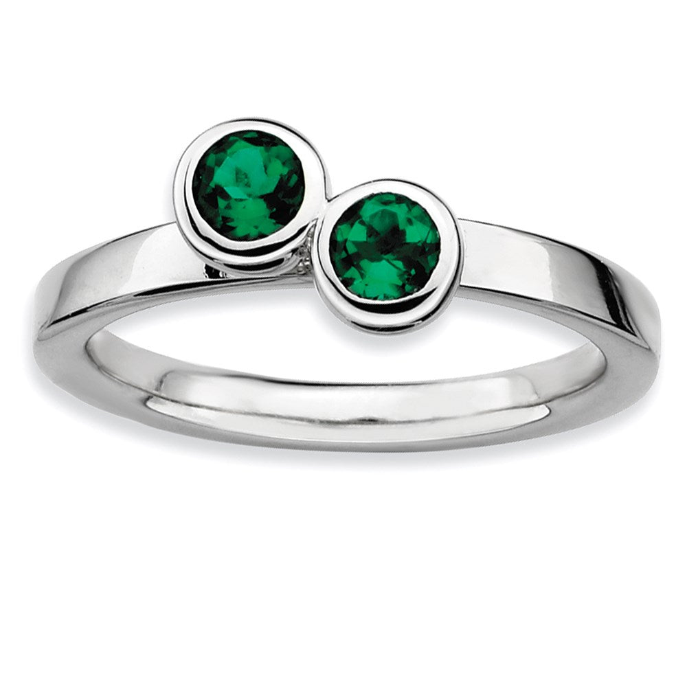 Image of ID 1 Sterling Silver Stackable Expressions Dbl Round Created Emerald Ring