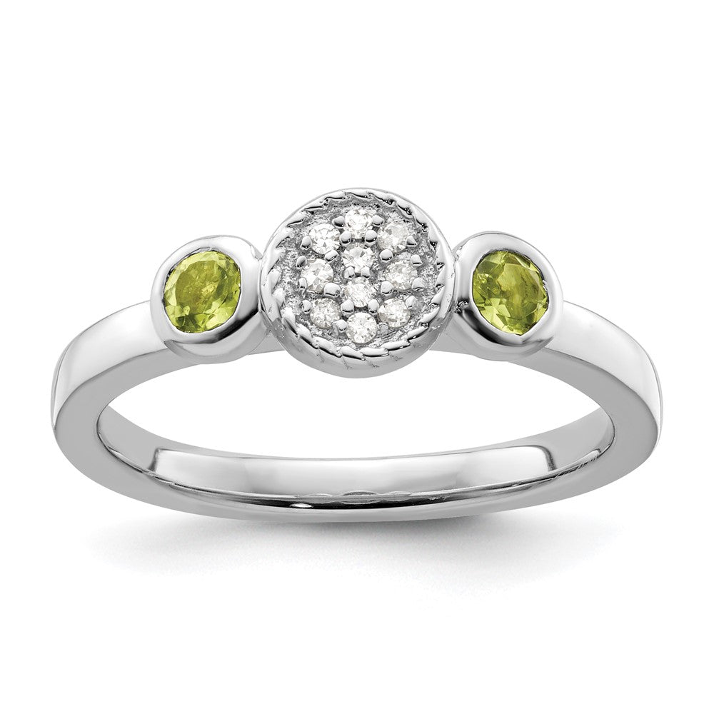 Image of ID 1 Sterling Silver Stackable Expressions Dbl Round Peridot & Dia Ring