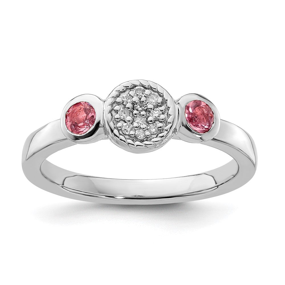 Image of ID 1 Sterling Silver Stackable Expressions Dbl Round Pink Tourm & Dia Ring