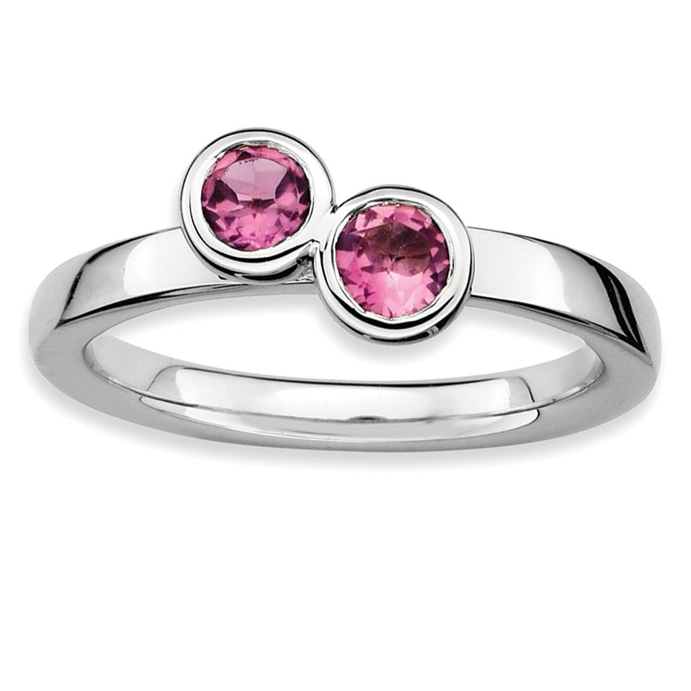 Image of ID 1 Sterling Silver Stackable Expressions Dbl Round Pink Tourmaline Ring