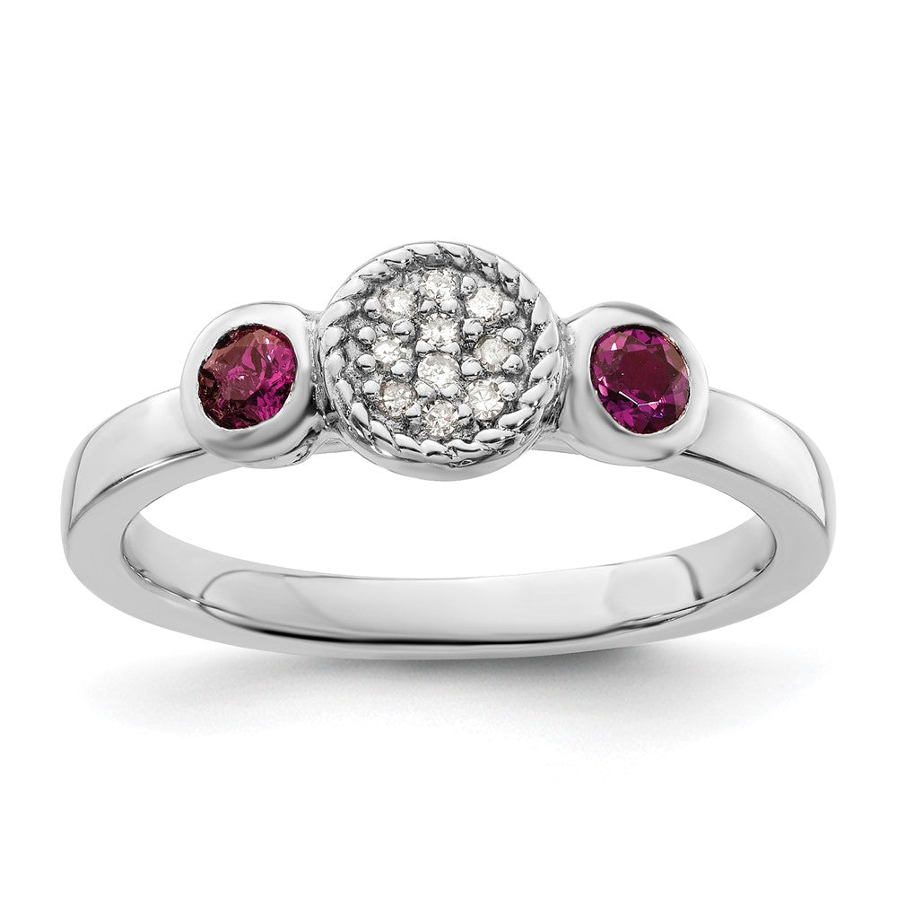 Image of ID 1 Sterling Silver Stackable Expressions Dbl Round Rhod Garnet & Dia Ring
