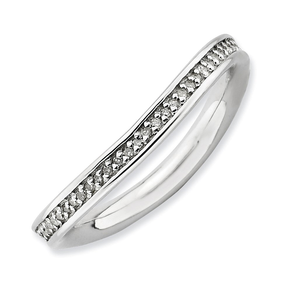 Image of ID 1 Sterling Silver Stackable Expressions & Diamonds Rhodium-plated Wave Ring