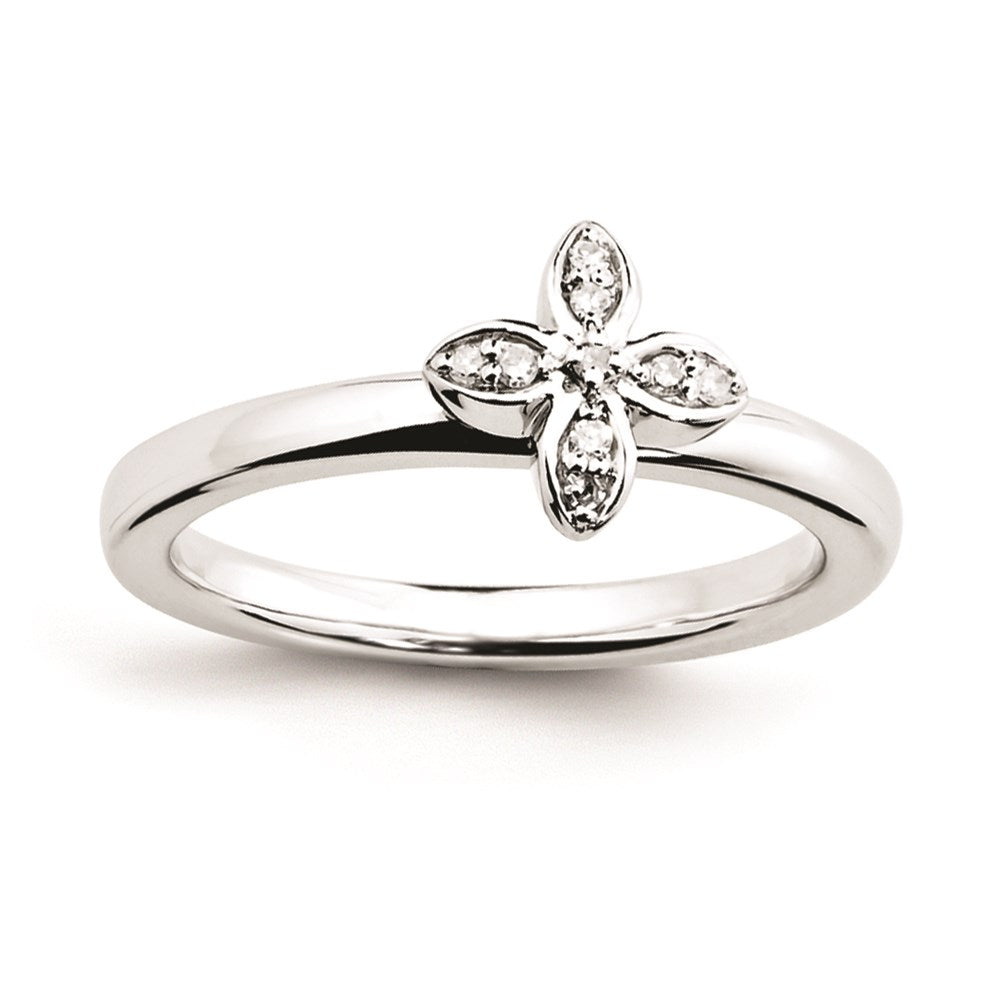 Image of ID 1 Sterling Silver Stackable Expressions Flower w/Diamond Ring