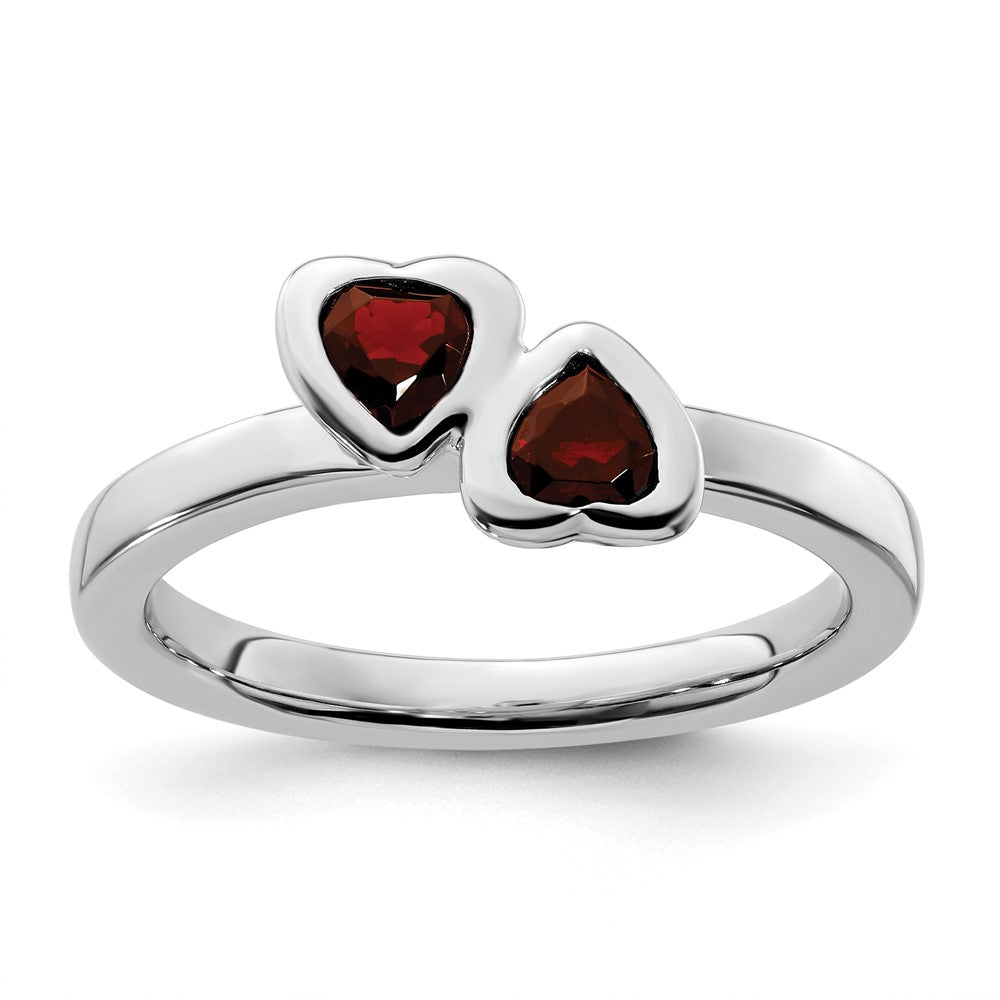 Image of ID 1 Sterling Silver Stackable Expressions Garnet Double Heart Ring