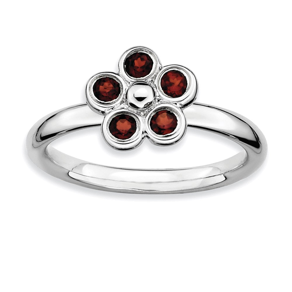 Image of ID 1 Sterling Silver Stackable Expressions Garnet Flower Ring