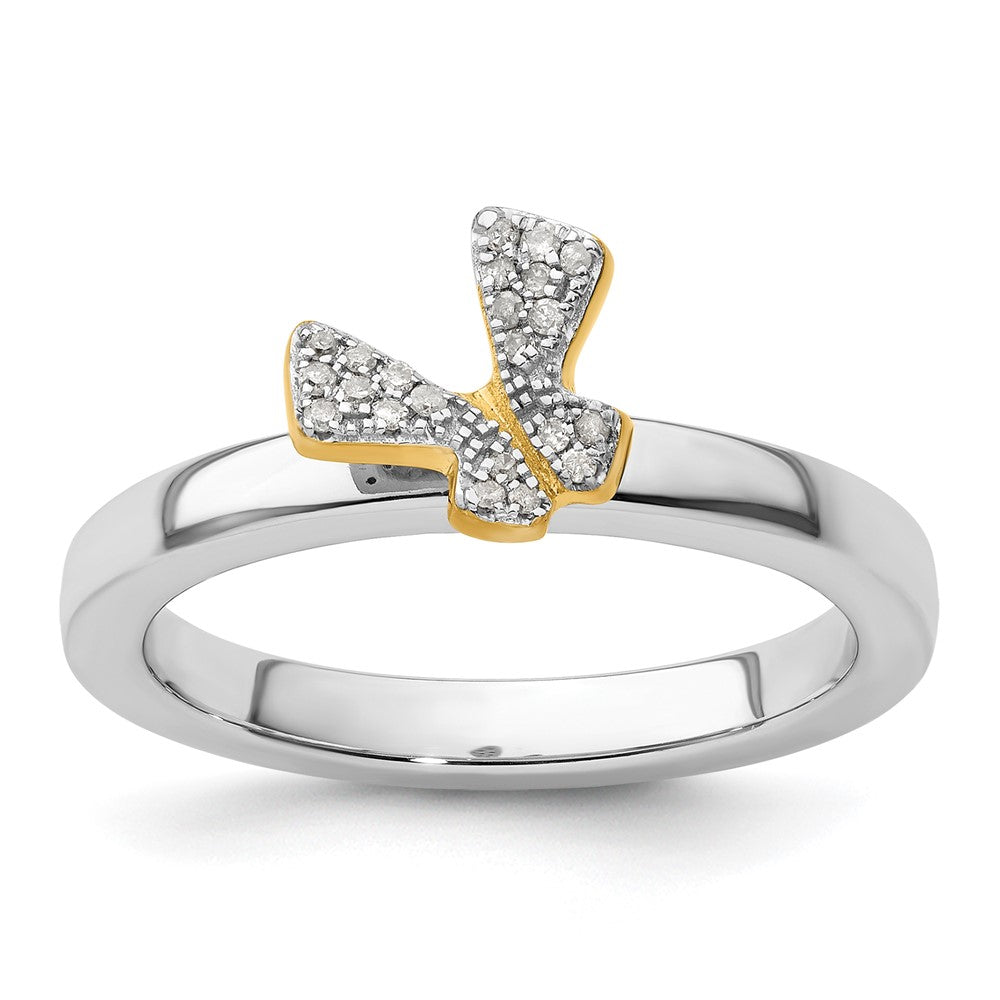 Image of ID 1 Sterling Silver Stackable Expressions Gold-plate Butterfly Diamond Ring