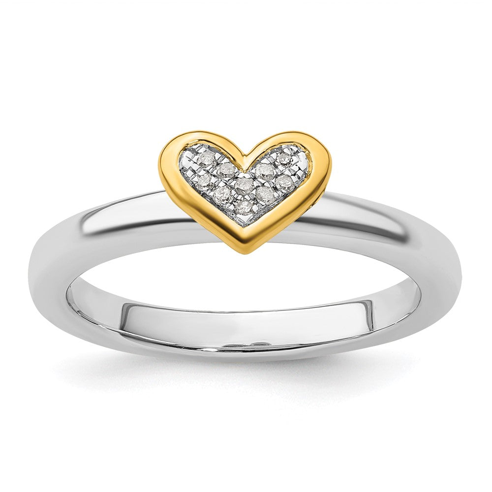 Image of ID 1 Sterling Silver Stackable Expressions Gold-plated Heart w/Diamond Ring