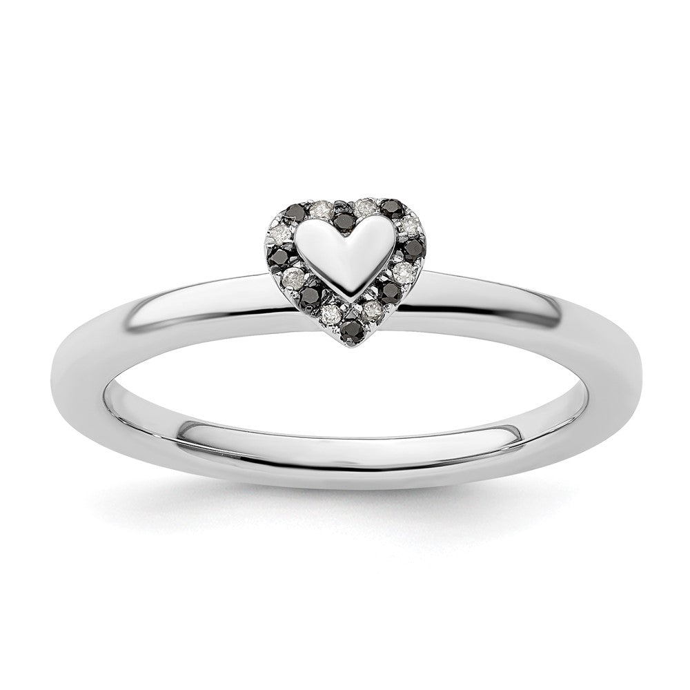 Image of ID 1 Sterling Silver Stackable Expressions Heart w/Black & White Diamond Ring