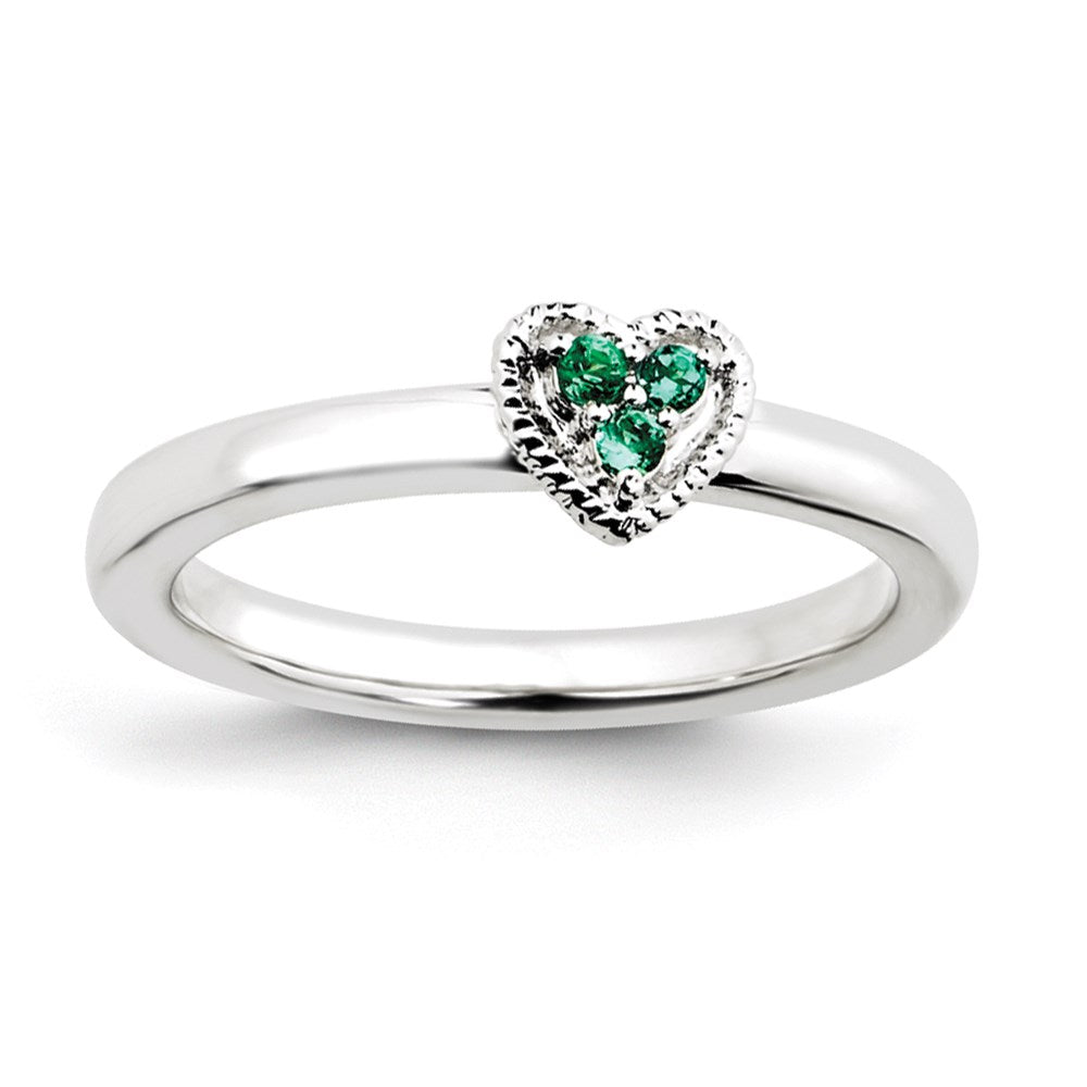 Image of ID 1 Sterling Silver Stackable Expressions Heart w/Created Emerald Ring