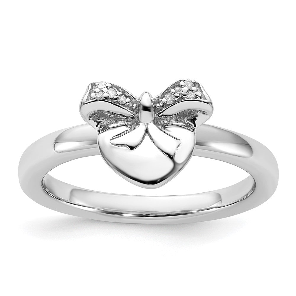 Image of ID 1 Sterling Silver Stackable Expressions Heart with Bow Diamond Ring