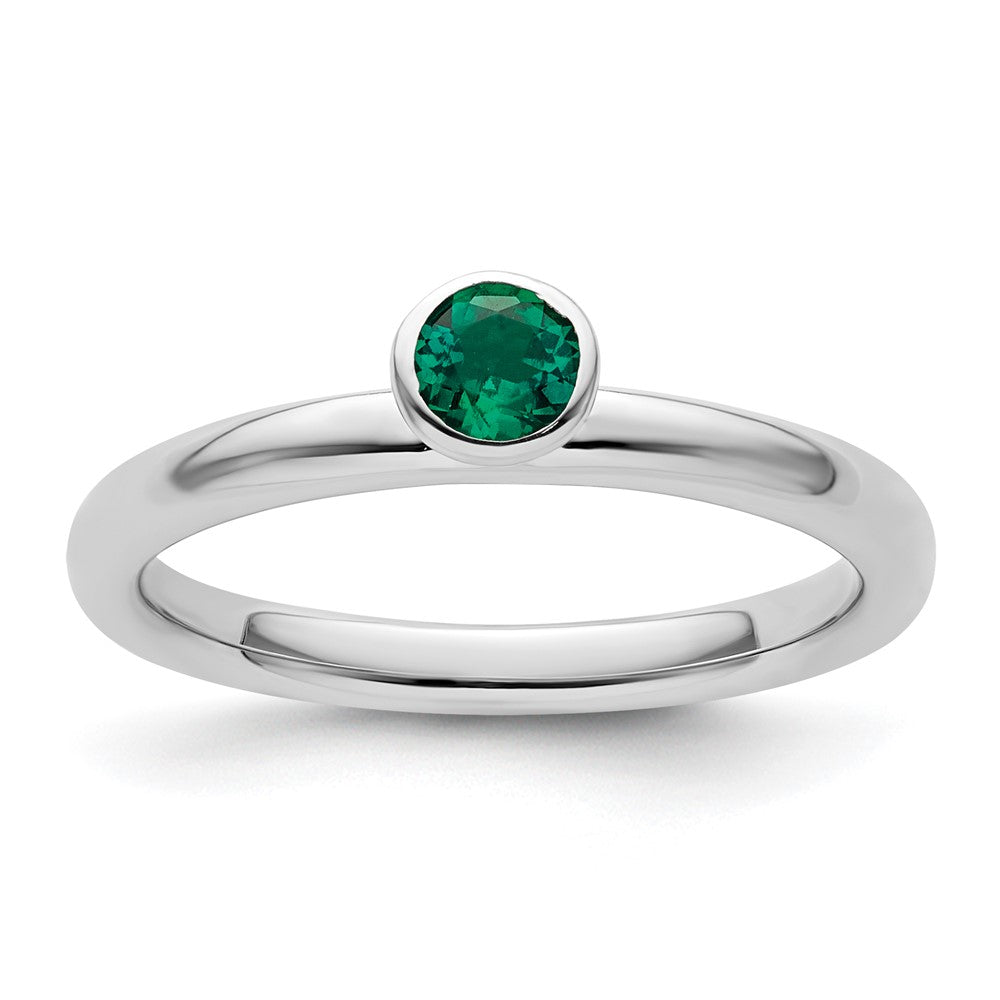 Image of ID 1 Sterling Silver Stackable Expressions High 4mm Round Cr Emerald Ring
