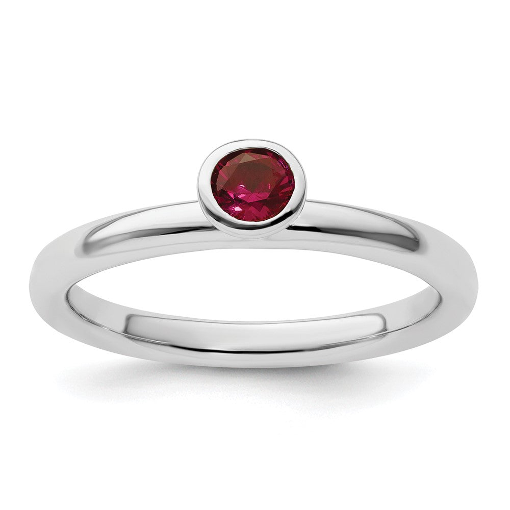 Image of ID 1 Sterling Silver Stackable Expressions High 4mm Round Created Ruby Ring
