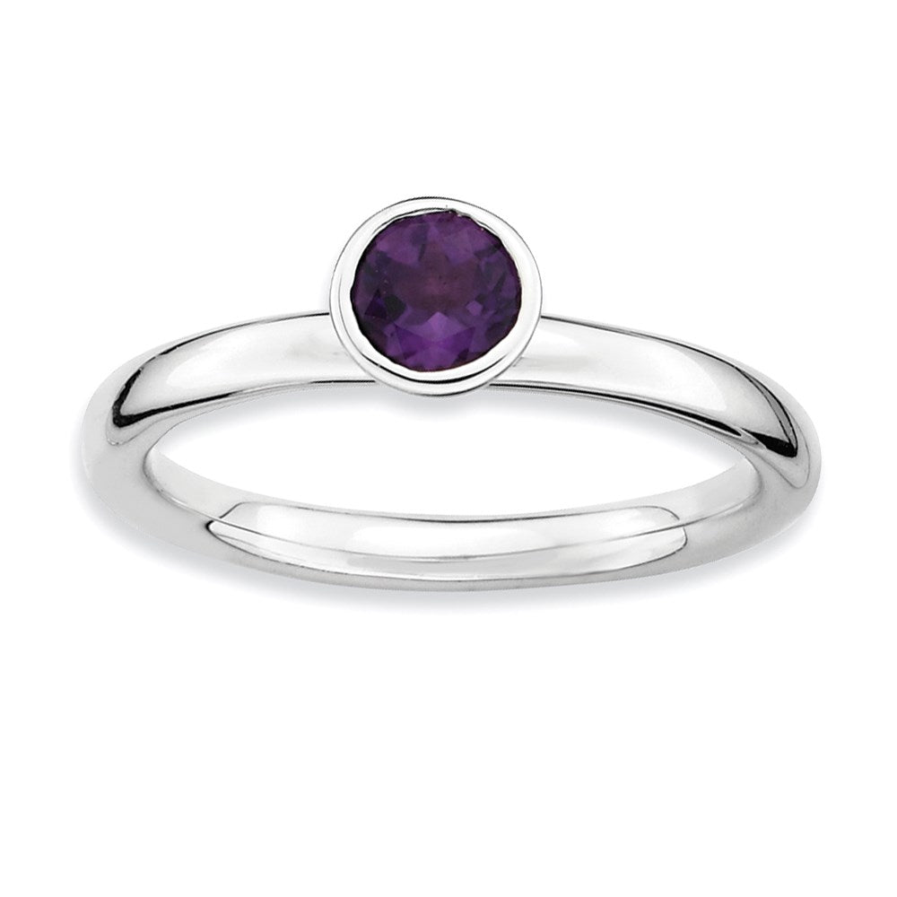 Image of ID 1 Sterling Silver Stackable Expressions High 5mm Round Amethyst Ring