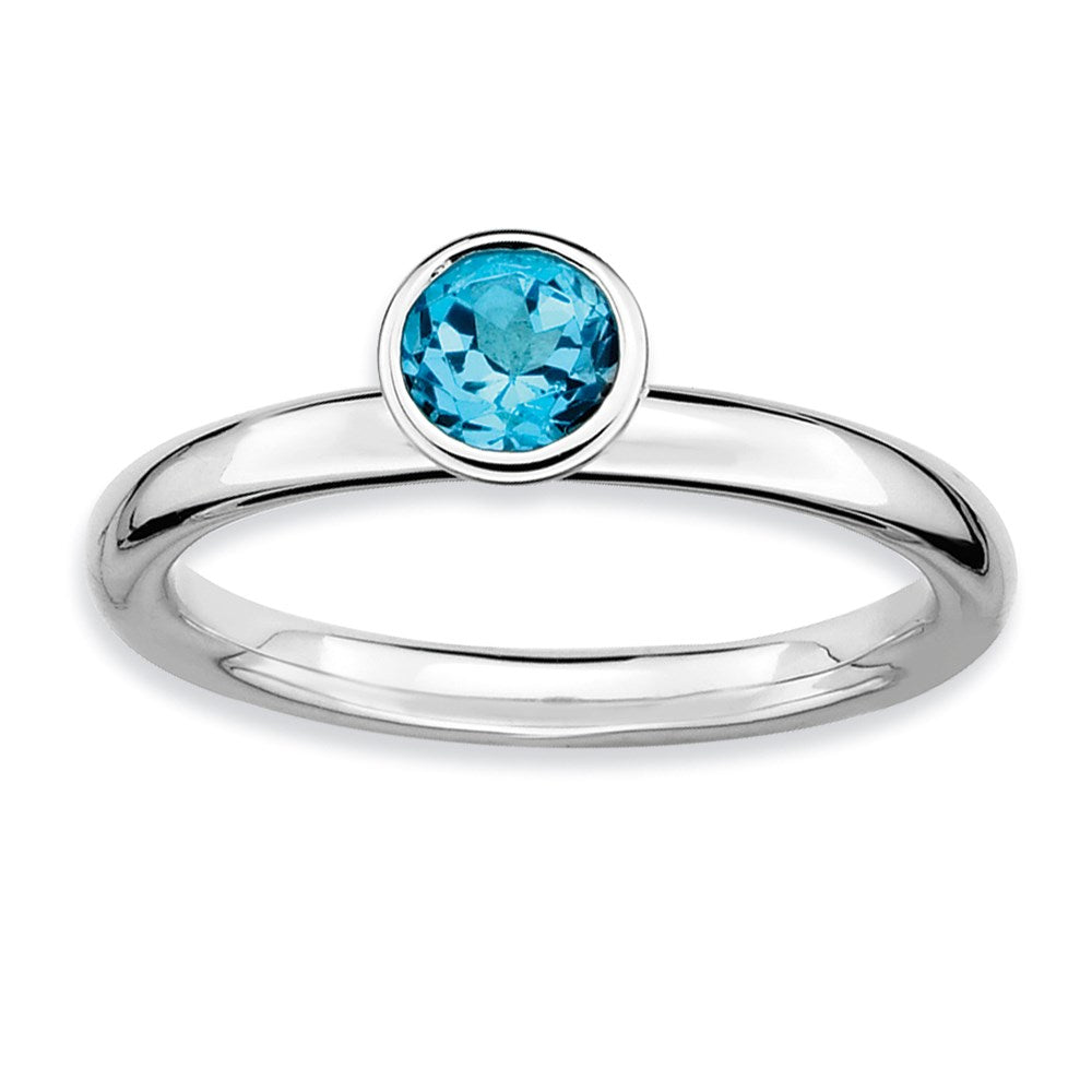 Image of ID 1 Sterling Silver Stackable Expressions High 5mm Round Blue Topaz Ring