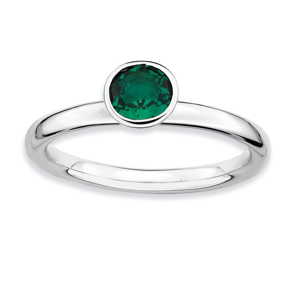 Image of ID 1 Sterling Silver Stackable Expressions High 5mm Round Cr Emerald Ring