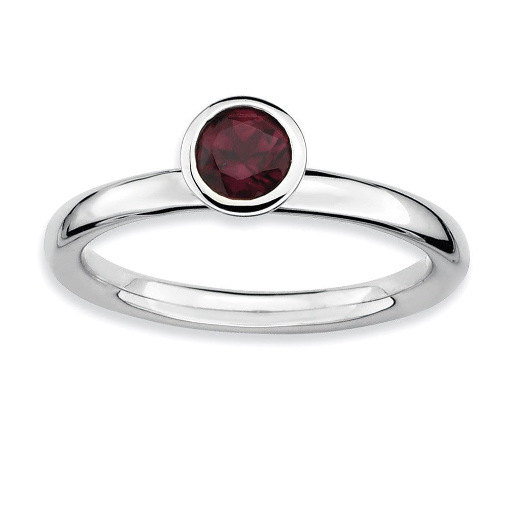 Image of ID 1 Sterling Silver Stackable Expressions High 5mm Round Rhod Garnet Ring