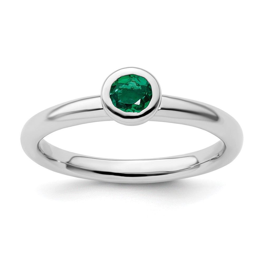 Image of ID 1 Sterling Silver Stackable Expressions Low 4mm Round Cr Emerald Ring