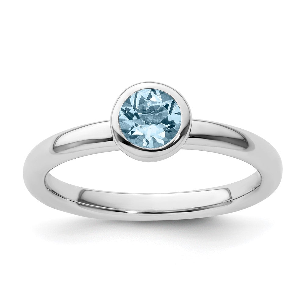 Image of ID 1 Sterling Silver Stackable Expressions Low 5mm Round Aquamarine Ring