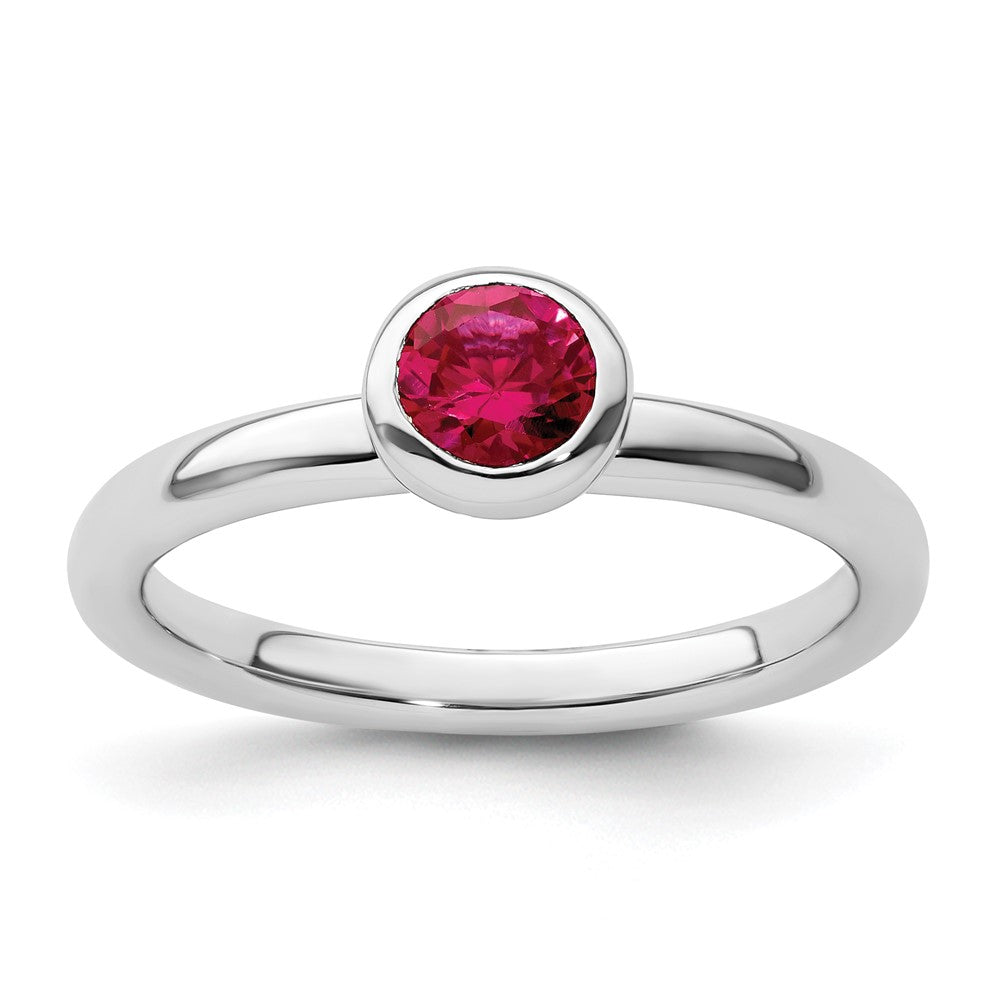 Image of ID 1 Sterling Silver Stackable Expressions Low 5mm Round Cr Ruby Ring