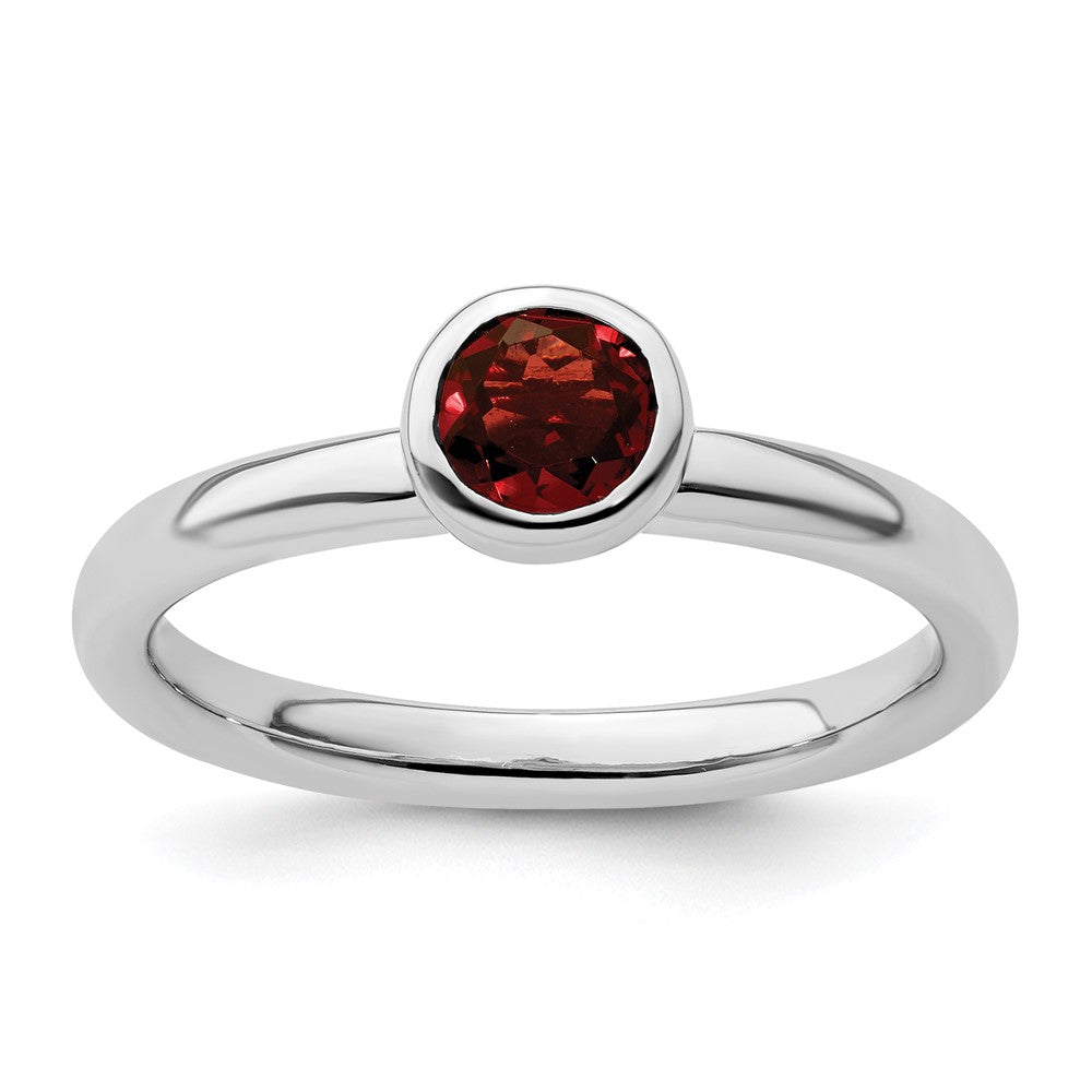 Image of ID 1 Sterling Silver Stackable Expressions Low 5mm Round Garnet Ring