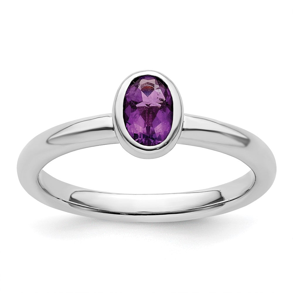 Image of ID 1 Sterling Silver Stackable Expressions Oval Amethyst Ring