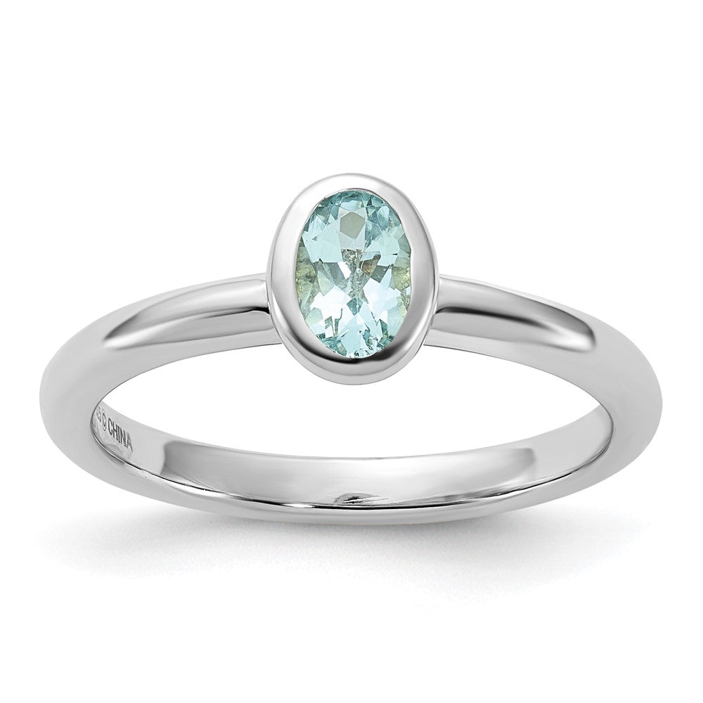 Image of ID 1 Sterling Silver Stackable Expressions Oval Aquamarine Ring