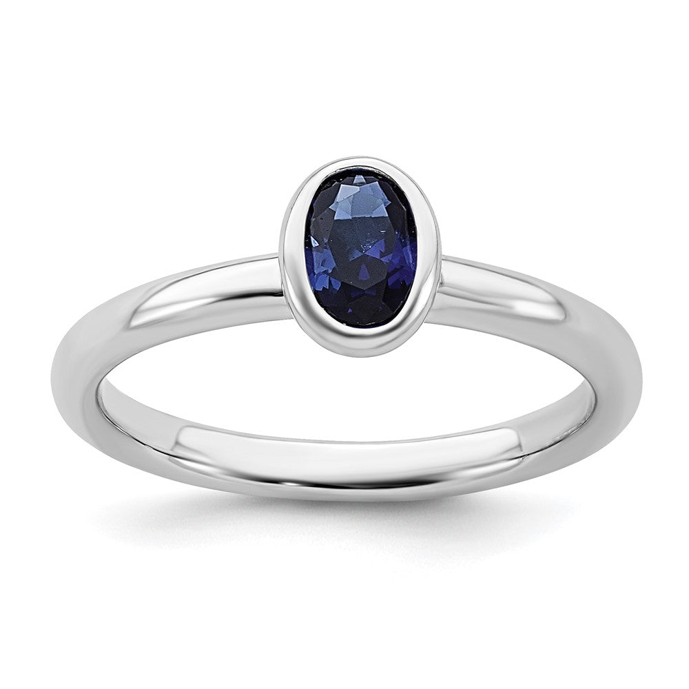 Image of ID 1 Sterling Silver Stackable Expressions Oval Created Sapphire Ring