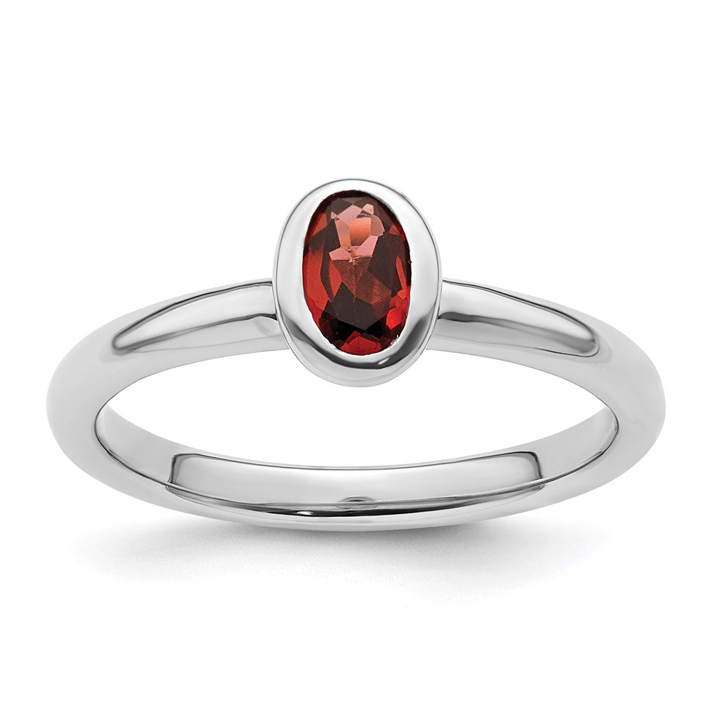 Image of ID 1 Sterling Silver Stackable Expressions Oval Garnet Ring