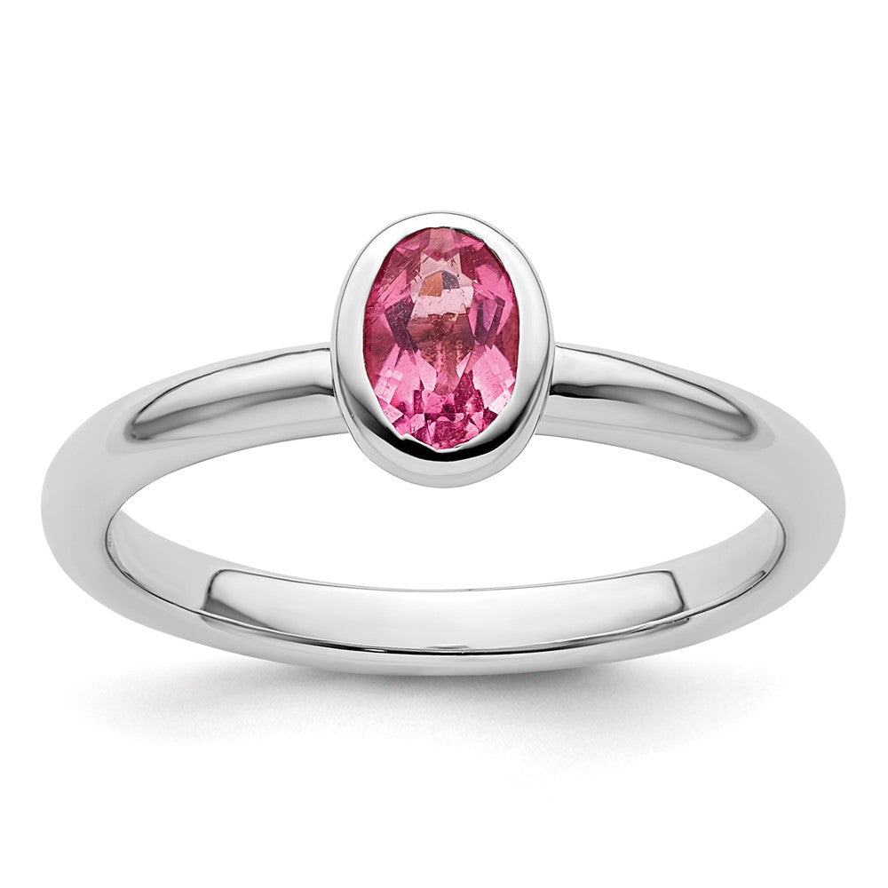 Image of ID 1 Sterling Silver Stackable Expressions Oval Pink Tourmaline Ring