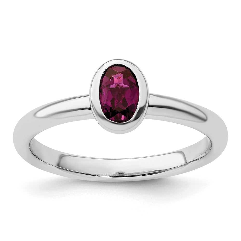 Image of ID 1 Sterling Silver Stackable Expressions Oval Rhodolite Garnet Ring