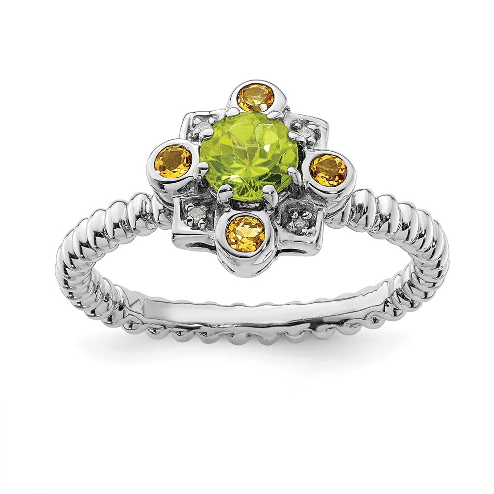 Image of ID 1 Sterling Silver Stackable Expressions Peridot Citrine & Diamond Ring