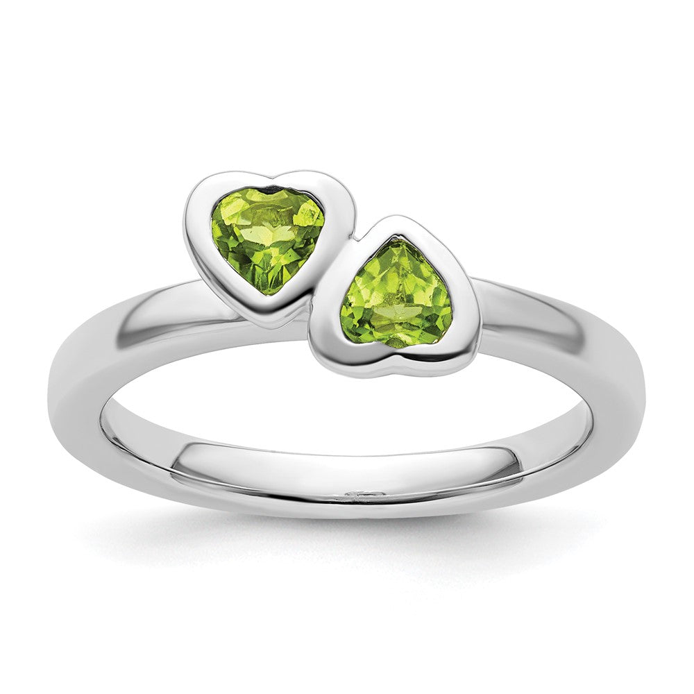 Image of ID 1 Sterling Silver Stackable Expressions Peridot Double Heart Ring