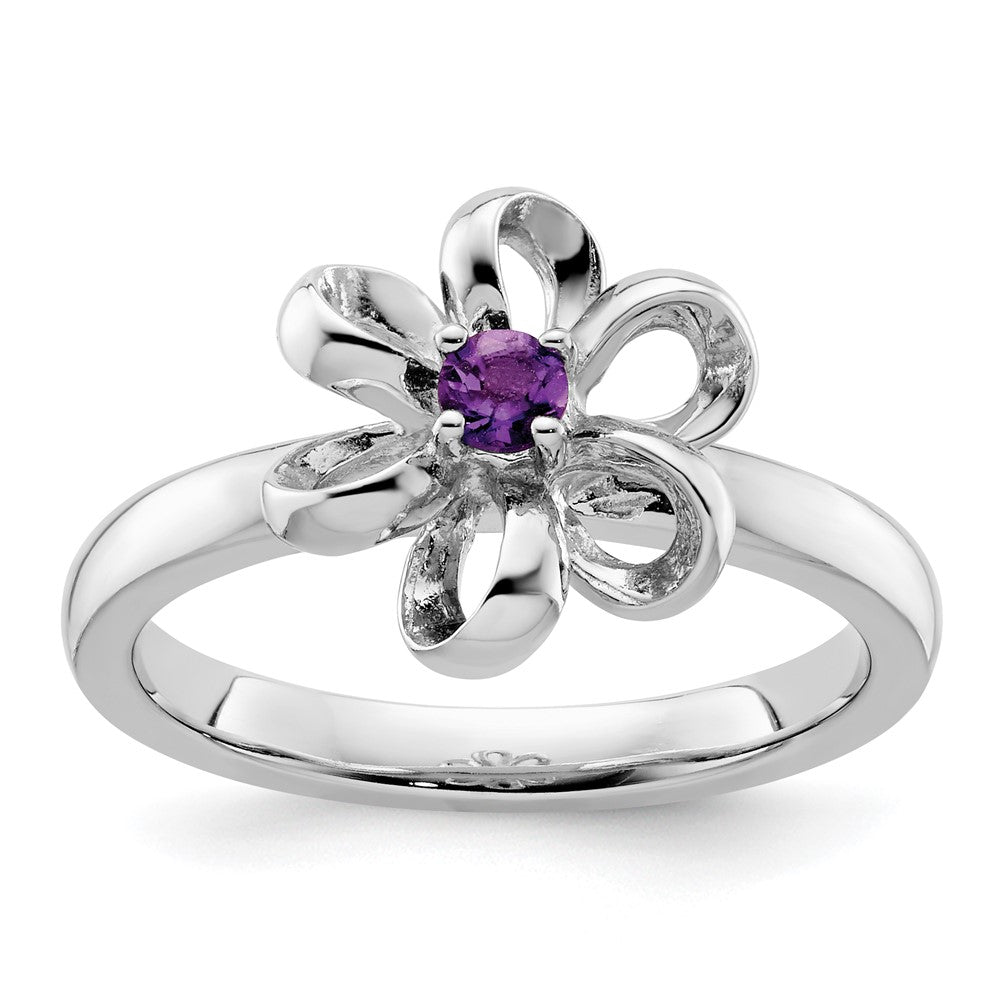 Image of ID 1 Sterling Silver Stackable Expressions Polished Amethyst Flower Ring