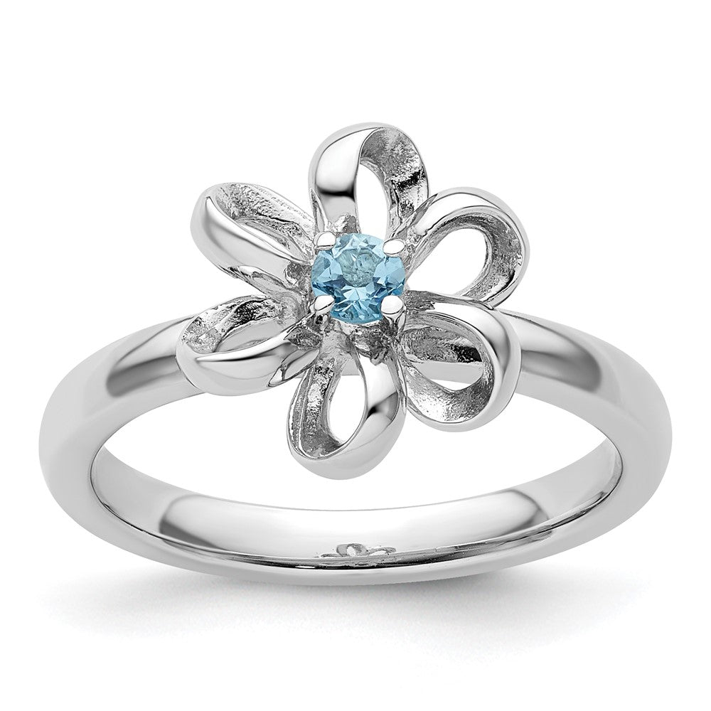 Image of ID 1 Sterling Silver Stackable Expressions Polished Blue Topaz Flower Ring