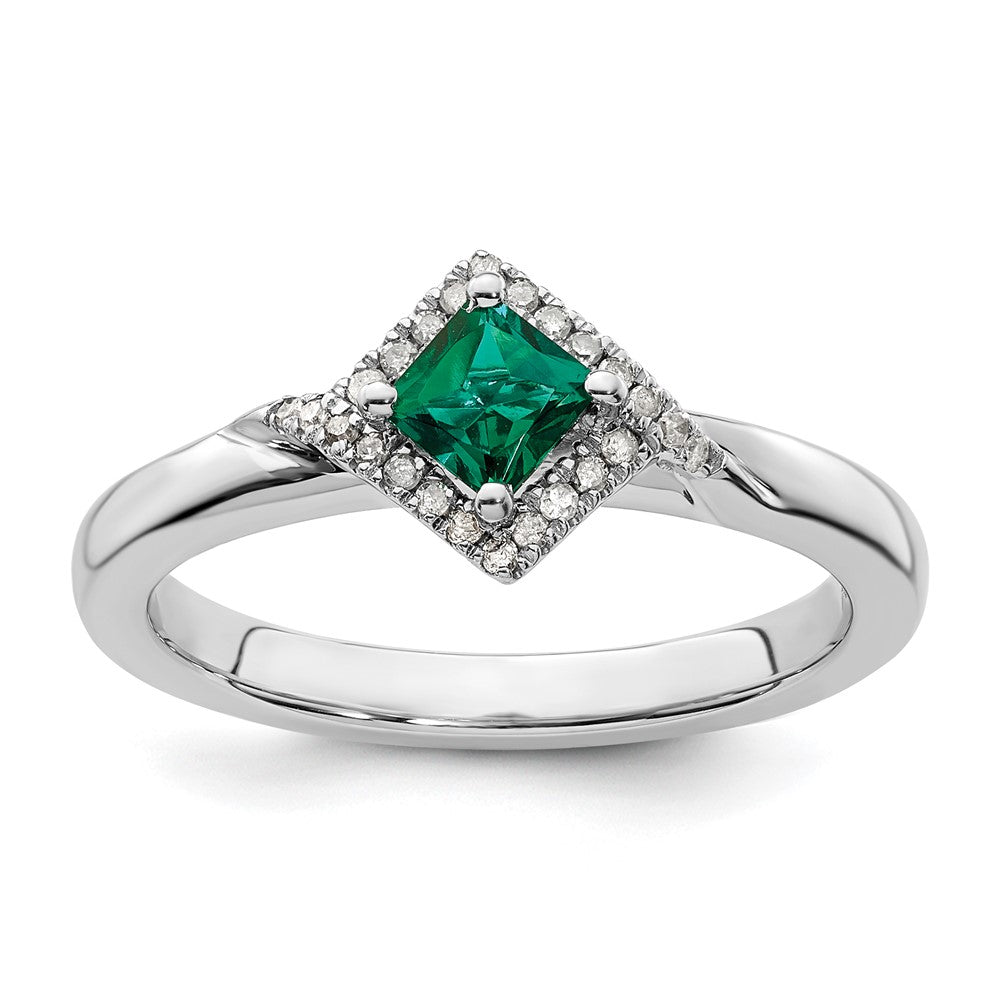 Image of ID 1 Sterling Silver Stackable Expressions Polished Cr Emerald & Dia Ring