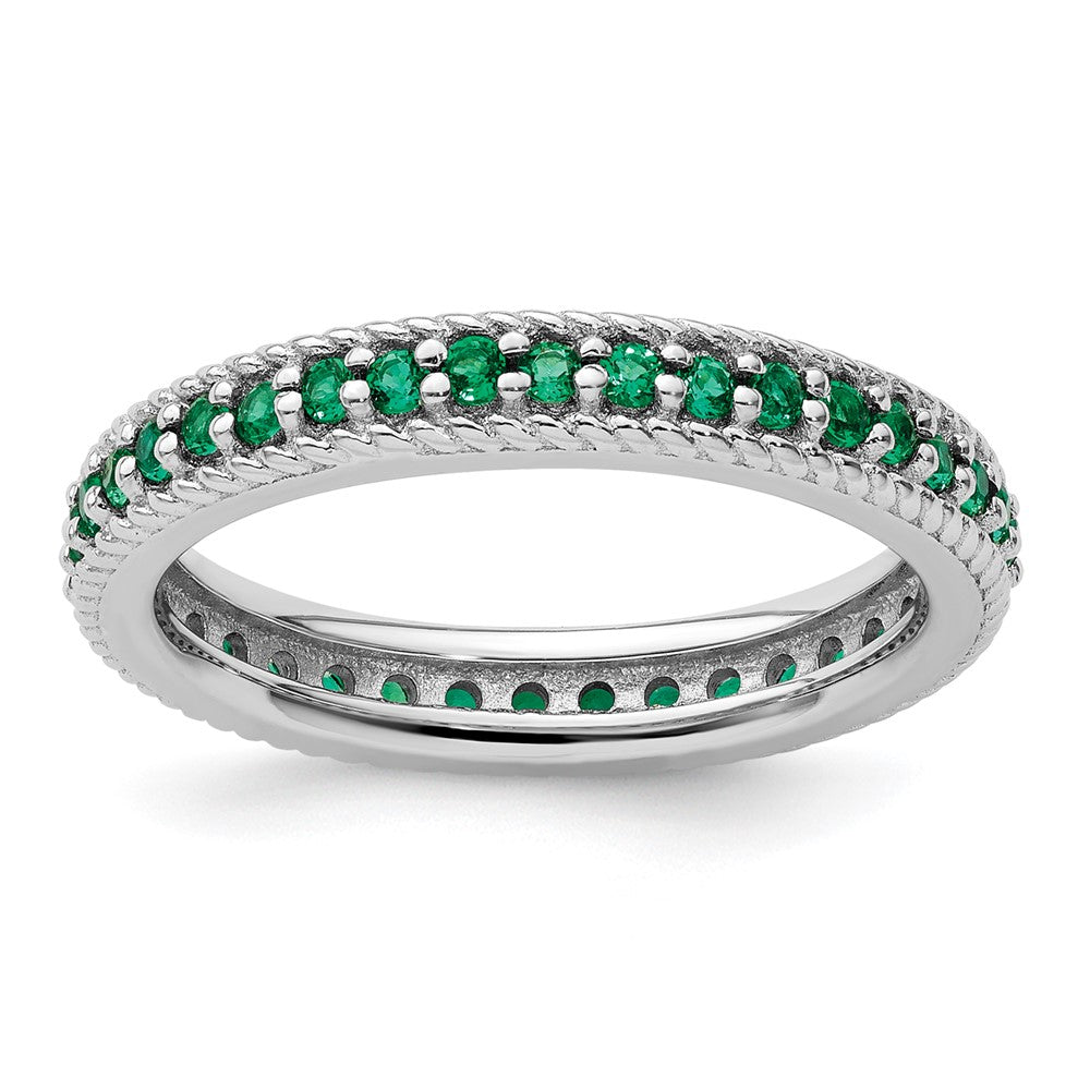 Image of ID 1 Sterling Silver Stackable Expressions Polished Cr Emerald Eternity Ring