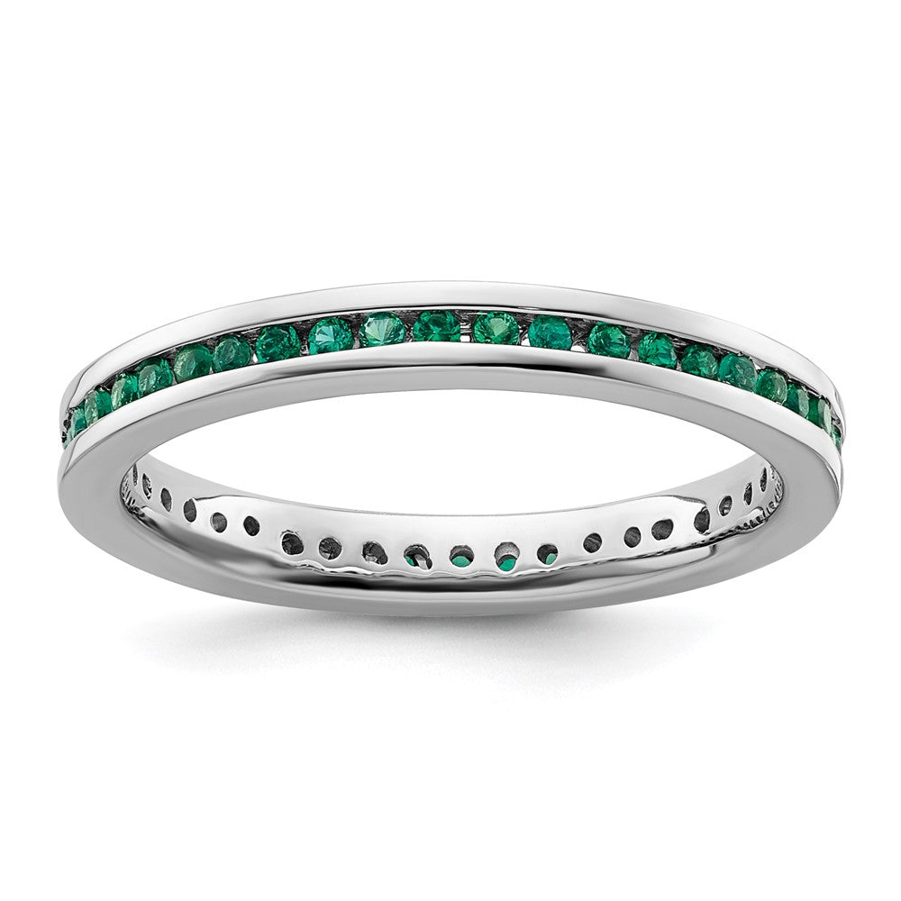 Image of ID 1 Sterling Silver Stackable Expressions Polished Created Emerald Ring