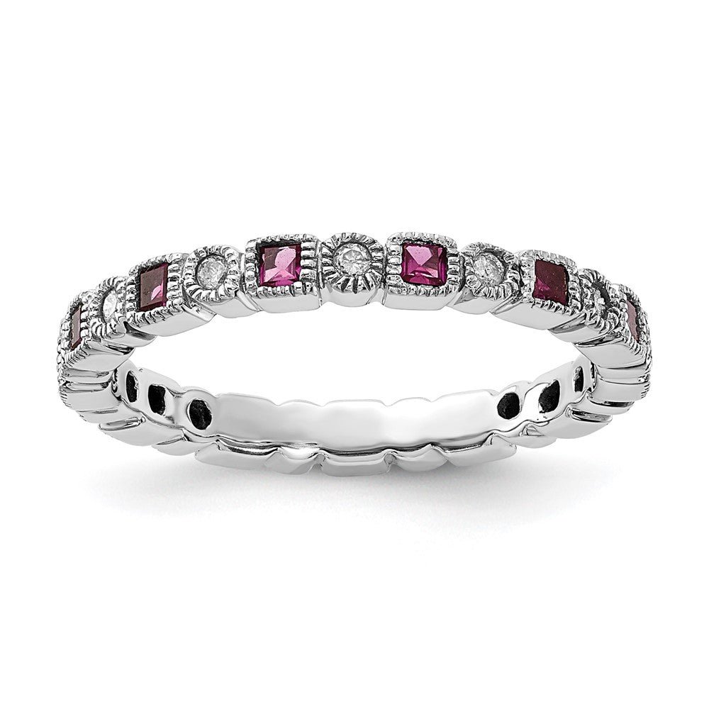 Image of ID 1 Sterling Silver Stackable Expressions Polished Created Ruby & Diamond Ring
